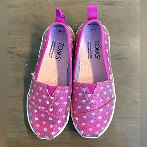 TOMS Kids' Purple and Pink Heart Sneakers EUC Sz 12